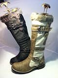 Skills Women's Black Knee High Furry Double Buckle Zip Up Winter Biker Boots UK 3 Euro 36