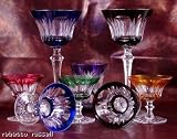 Review Glass ware  / Collection of 8 assorted coloured Cut Glass Glasses