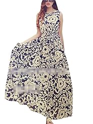Floral Print Sleeveless Stretchy Chiffon Party Dress/Maxi Dress 