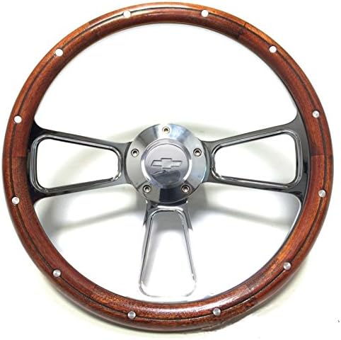 Polished Billet Steering Wheel with Real Mahogany Half Wrap