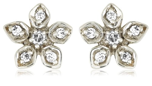 10k White Gold Diamond Flower Earrings (1/8 cttw, I-J Color, I3 Clarity)