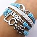 EVERMARKET(TM) Handmade Infinity Bracelet Love Sky Blue Rope White Leather Weave Vintage Silver
