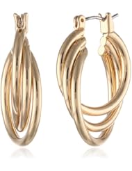 Kenneth Cole New York "Shiny Ear Update" Gold Twist 3 Row Hoop Earrings