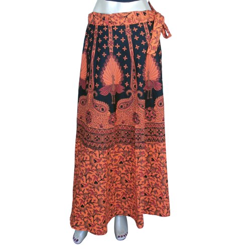 Long Wrap Cotton Skirt Block Printed Size 18