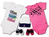 (ジョーダン)Jordan ベビー 5点セット ロンパース 帽子 ソックスシューズ （並行輸入品) (白ピンク)
