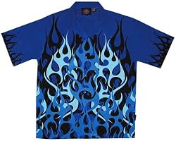 Blue Flames Hot Rod Biker Shirt, Dragonfly