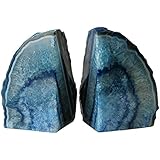 LI YU dyed color Agate Bookend Stone Slice blue color 4-6lb Polished Agate Geode Halves Decorative Bookends Crystal with bumpers