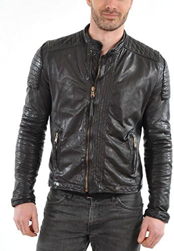 SAWD Leather Men's Lambskin Leather Motorcycle Biker jacket - Small