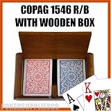 Copag Wooden Box Set with 1546 RB Regular Index and Wide Poker Size 100% Plastic Playing Cards