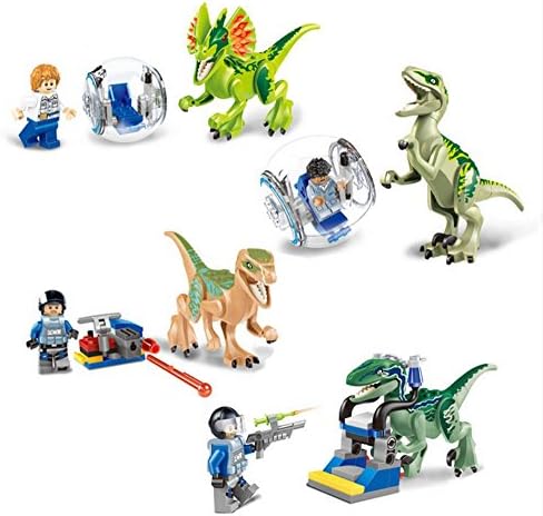 8 PCS /Set Age 6+ Size 7 cm. Jurrassic World Minifigures Jurrassic Park Dinosaur Building Blocks ABS Package Without Original box