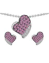 Original Star K (tm) Simulated Pink Sapphire Heart Shape Love Pendant Box Set With Matching Earrings in 925 Sterling Silver
