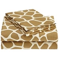 Regal Collection 300 Thread-Count Giraffe Print Twin Sheet Set, Cafe/Ivory