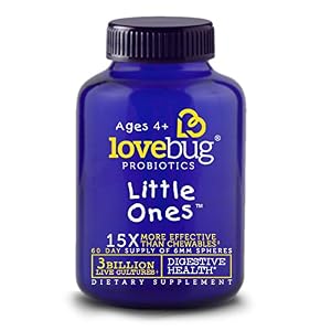LoveBug Probiotics ♥︎ Little Ones - Children's Multi-Strain Probiotic Supplement. 60 Easy-to Swallow spheres. 3 Billion CFU. Sugar Free Tablets.