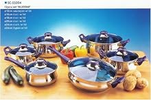 Gourmet Chef 12 Piece Stainless Steel Cookware Set with Bakelite Handles Blue
