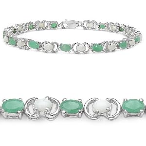 Buy 5.10 Carat Genuine Emerald and Opal Ovals Silver Bracelet by JewelzDirect