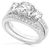 Search : 2 1/6ctw Three Stone Round Diamond Wedding Ring Set in 14kt White Gold (HI/I1-I2)