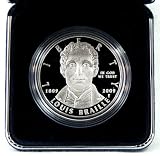 51yRdzGgEHL. SL160  2009 Proof Louis Braille Commemorative Silver Dollar w/Box