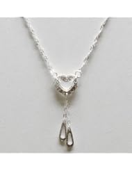Gems Couture Elegant Sterling Silver Heart & Dangling Teardrop Necklace