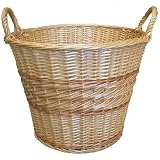 Round Willow Durable Log / Storage Basket in contrasting wicker style with loop handles