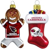 NFL Arizona Cardinals Blown Glass Gingerbread Man & Stocking Ornament 2-Pack