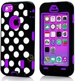 myLife (TM) Purple + Black Polka Dotted Style 3 Layer (Hybrid Flex Gel) Grip Case for New Apple iPhone 5C Touch Phone (External 2 Piece Full Body Defender Armor Rubberized Shell + Internal Gel Fit Silicone Flex Protector + Lifetime Waranty + Sealed Inside myLife Authorized Packaging Only) 