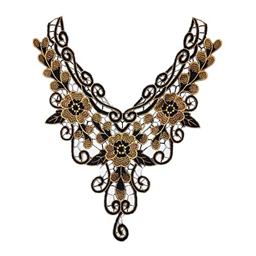 Qianle Flower Embroidery Lace Applique Neckline Collar Clothes DIY Patch,Golden