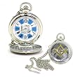 New Mens Steel Case Masons Classic Masonic Pocket Watch Matching Chain