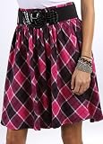 Best Price Soft Cotton Plaid Above the Knee Pleated Skirt with Wide Belt ( Choose Fuschia or Turquoise ) - Clearance Sale !