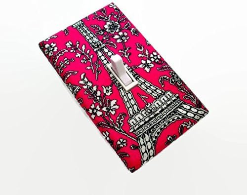 Bright pink white and black Eiffel Tower light switch cover for bedroom or bathroom. Various sizes of switch plates available.