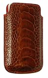 Apple iPhone 4 Handmade Genuine Ostrich Leather Vertical Sleeve Carrying Case, Dark Brown W/ Red Suede Leather Interior