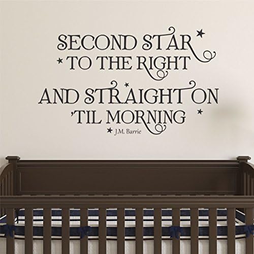 DecorRooms Second Star To The Right Wall Quote Peter Pan Whimsical Nursery Decal Quote Kids Wall Art Decor Vinyl Wall Decal