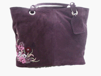Bewitched Accessories Suede Bag With Floral Embriodery Detail Available In Chocolate, Purple And Black