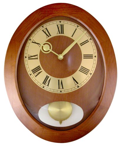 Timekeeper Products LLC 14-By-11-Inch Oval Wood and Glass Pendulum Clock