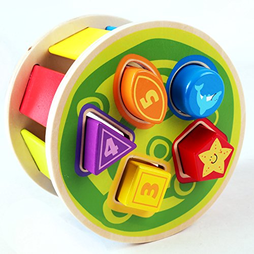 Hape Shape Sorter Turtle Wooden Pull Along Toy 5 Shape Blocks