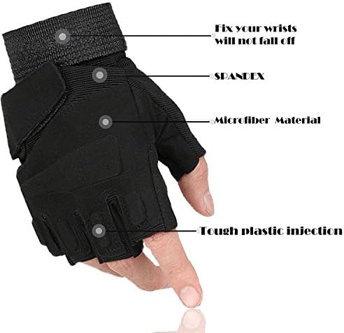 Derkang Military Half-finger Fingerless Tactical Airsoft Hunting Riding Cycling Gloves Outdoor Sports Fingerless Gloves Black / Green / Beige (Black, Medium)