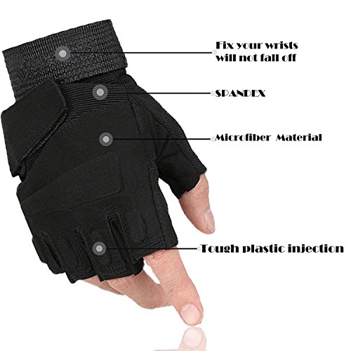 Derkang Military Half-finger Fingerless Tactical Airsoft Hunting Riding Cycling Gloves Outdoor Sports Fingerless Gloves Black / Green / Beige (Black, Medium)