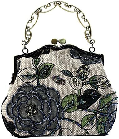 Melete Women's Small Handbag Flower Print Beaded Tote Evening Bag with Chain Gift Idea Black