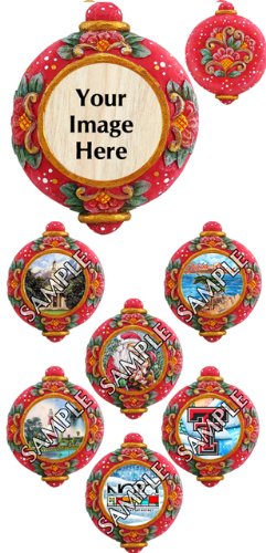 50 Custom Ornaments Red Floral Round Classic Ornament - Customized Logo Name Dated Graphic Art