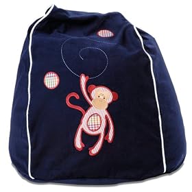 Cocoon Couture Mini Monkey Kids Bean Bag Cover, Red Monkey on Navy  100% washable pinwale cotton