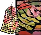 ULRIKE Oblong Crepe de Chine Silk Scarf - A garden of many tones of roses, olives, forest greens, pacific blue, dimmed yellows light and dark, all looked at through a ladder of black. Very rich.