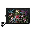 Silky Embroidered Brocade Jewelry Travel Organizer Roll Pouch - Onyx Black