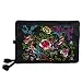 Silky Embroidered Brocade Jewelry Travel Organizer Roll Pouch - Onyx Black