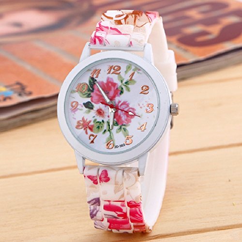 Mokingtop® Women Flower Printing Silicone Watch Quartz Red