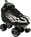 Sure Grip Rock Speed Freaks Hot Black Boots with Ghost White Flames and Black Outdoor Wheels Mens Boys Ladies Womens Girls Kids Childrens Youth Quad Speed Skates