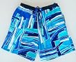 Mens Swim Trunks with Adjustable Elastic Drawstring Waist and Board Short Style Front, 2 Inseam Slit Pockets Back Patch Pocket. Mesh Lined. Abstract Print in Cobalt. Sizes S(28-30) - XL(40-42)
