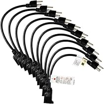 Etekcity 10 Pack Power Extension Cord Cable, 16AWG-13A, UL Listed, 2015 Upgraded Version (Black, 1-Foot)
