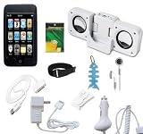 10 In 1 Accessory Bundle Combo for Apple Ipod Touch 2nd Generation 8GB 16GB 32GB: Black Silicone Skin Case Cover, USB 2in1 Data Sync Cable, Car Charger, Wall / Travel / AC Adapter Charger, 3.5mm Stereo Headset, Belt Clip, Armband, Portable Foldable Speaker Dock, LCD Screen Protector and Light Blue Fishbone Style Keychain