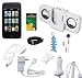 10 In 1 Accessory Bundle Combo for Apple Ipod Touch 2nd Generation 8GB 16GB 32GB: Black Silicone Skin Case Cover, USB 2in1 Data Sync Cable, Car Charger, Wall / Travel / AC Adapter Charger, 3.5mm Stereo Headset, Belt Clip, Armband, Portable Foldable Speaker Dock, LCD Screen Protector and Light Blue Fishbone Style Keychain