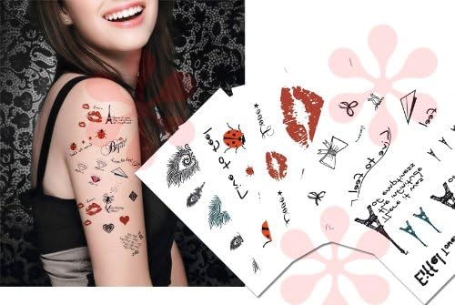 6-packs Romantic Elegant Daylite Temporary Tattoos, Paris, Lip Prints, Diamond Tattoos, Valentine Tattoos