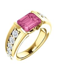 18K Yellow Gold 9.00x7.00mm Emerald Cut Chatham Created Pink Sapphire and Diamond Ring -- LIFETIME WARRANTY